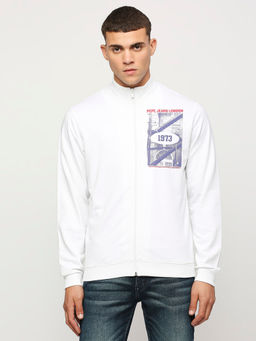Pepe Jeans - Karson Graphic Printed Zip-Thru Sweatshirt White