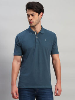 Cantabil - Men Solid Teal Casual Polo T-Shirt