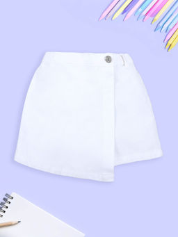 KiddoPanti - White Solid Regular Fit Skort