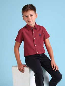 U.S. POLO ASSN. - Red Solid Regular Fit Shirt