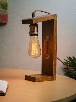 Homesake - Table Wooden Lamp with Antique Copper Holder