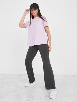 Styli Elevate - Women Lavender Shoulder Mesh Panel Insert Oversized T-Shirt