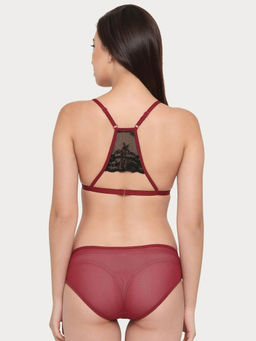 Clovia - Lace Non-Padded Non-Wired Plunge Racerback Bralette & Bikini Panty - Multi-Color