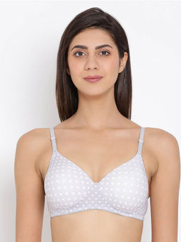 Clovia - Polyamide Printed Padded Full Cup Wire Free T-shirt Bra - Light Grey