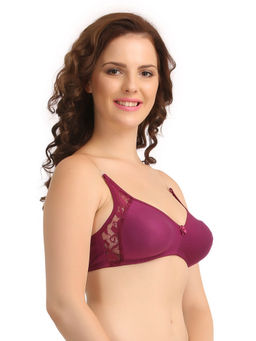 Clovia - Cotton Solid Non-Padded Demi Cup Wire Free T-shirt Bra - Dark Purple