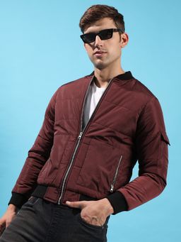 Campus Sutra - Men Maroon Puffer Jacket with Contrast Hem