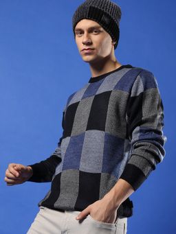Campus Sutra - Men Multi-Color Block Check Pullover Sweater