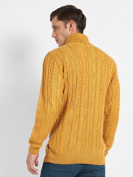 Buy Campus Sutra Men Mustard Yellow Relaxed Cable Knit Pullover