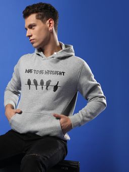 Campus Sutra - Men Light Grey Dare To Be Different Hooded Sweatshirt with Kangaroo Pocket