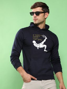 Campus Sutra - Men Navy Blue Football Hooded Sweatshirt with Kangaroo Pocket