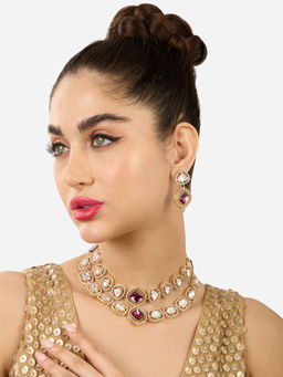 Zaveri Pearls - Purple Stones Austrian Diamonds Choker Jewellery Set
