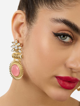 Zaveri Pearls - Pink Stone Traditional Kundan Dangle Earring