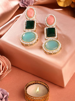 Zaveri Pearls - Multicolour Stones Ethnic Austrian Diamonds Drop Earring