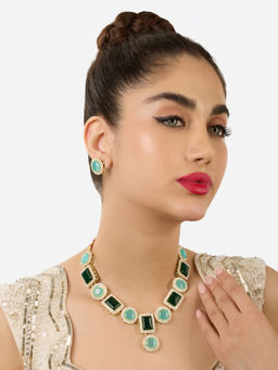 Zaveri Pearls - Turquoise Blue Green Austrian Diamonds Jewellery Set