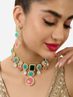 Zaveri Pearls - Multicolour Stones Austrian Diamonds Jewellery Set
