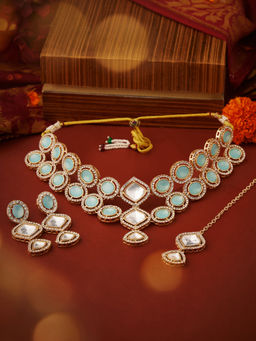 Zaveri Pearls - Turquoise Blue Diamonds Jewellery Set