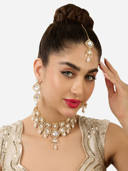 Zaveri Pearls - Gold Tone Stones Beads Choker Jewellery Set