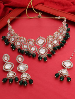 Zaveri Pearls - Green Beads Stones Choker Jewellery Set