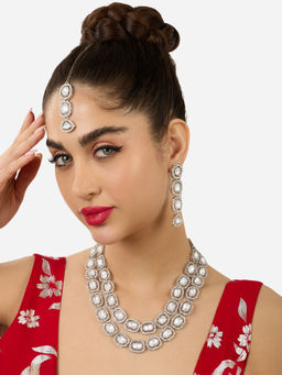 Zaveri Pearls - Silver Tone Stones Layered Jewellery Set