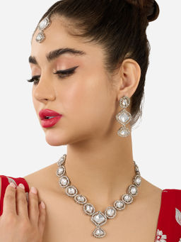 Zaveri Pearls - Silver Tone Dazzling Stones Jewellery Set