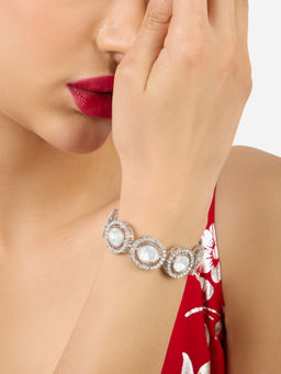 Zaveri Pearls - Silver Tone Austrian Diamonds & Stones Embellished Bracelet
