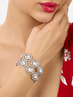 Zaveri Pearls - Silver Tone Dazzling Austrian Diamonds Stones Broad Bracelet