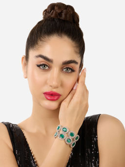 Zaveri Pearls - Green Stones & Austrian Diamonds Embellished Broad Bracelet