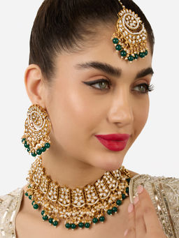 Zaveri Pearls - Green Beads Kundan Choker Jewellery Set