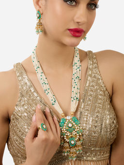 Zaveri Pearls - Green Meenakari Multistrand Kundan Jewellery Set