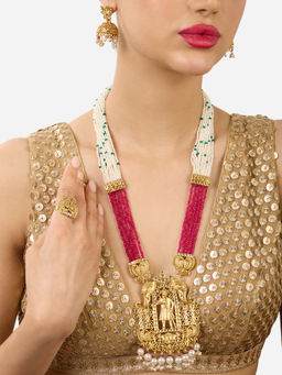 Zaveri Pearls - Pink Crystals Multistrand Darbari Jewellery Set