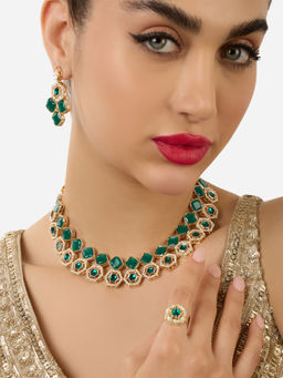 Zaveri Pearls - Green Stones Austrian Diamonds Jewellery Set