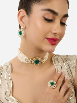 Zaveri Pearls - Green Austrian Diamonds Multistrand Jewellery Set