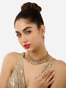 Zaveri Pearls - Red Stones Austrian Diamonds Jewellery Set