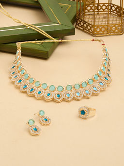 Zaveri Pearls - Turquoise Blue Austrian Diamonds Jewellery Set
