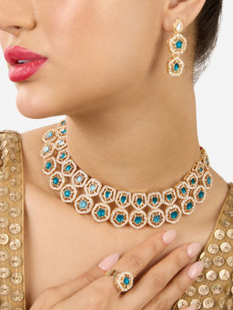 Zaveri Pearls - Turquoise Blue Austrian Diamonds Jewellery Set