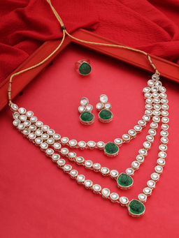 Zaveri Pearls - Green Stones Multi Layers Kundan Jewellery Set