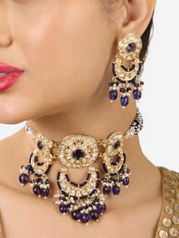 Zaveri Pearls - Blue Stones Multistrand Kundan Choker Jewellery Set