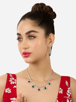 Zaveri Pearls - Green Stones Embellished Party Bling Jewellery Set