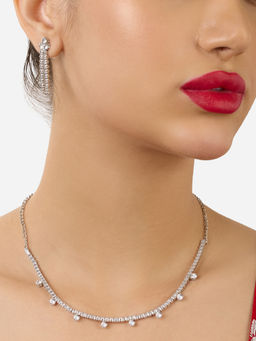 Zaveri Pearls - Silver Tone Diamonds Party Bling Minimal Jewellery Set