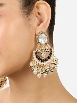 Zaveri Pearls - Black Grey Stones Clustered Beads Crescent Chandbali Earring