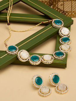 Zaveri Pearls - Green Stones Mother of Pearls Choker Jewellery Set