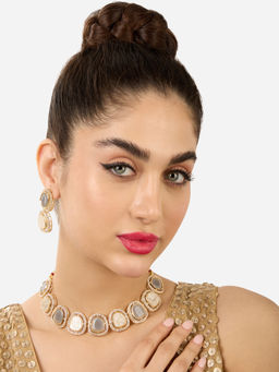 Zaveri Pearls - Grey Stones Mother of Pearls Choker Jewellery Set