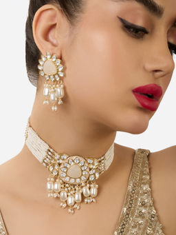 Zaveri Pearls - Gold Tone Meenakari Multistrand Choker Jewellery Set