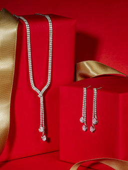 Zaveri Pearls - Silver Tone Party Bling Minimal Jewellery Set