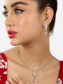 Zaveri Pearls - Silver Tone Party Bling Minimal Jewellery Set