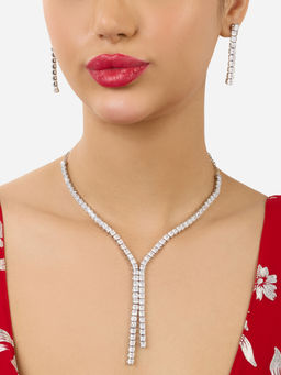 Zaveri Pearls - Silver Tone Party Bling Minimal Jewellery Set