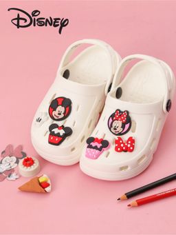 Yellow Bee - Girls Mickey & Minnie Mouse Clogs with Bow & Cupcake Charms - White