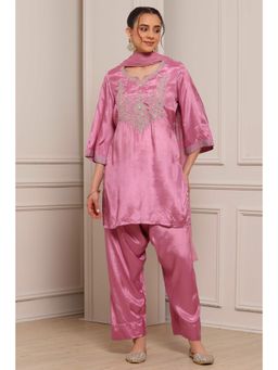 Biba - Women Pink Viscose Straight Kurta Salwar with Dupatta