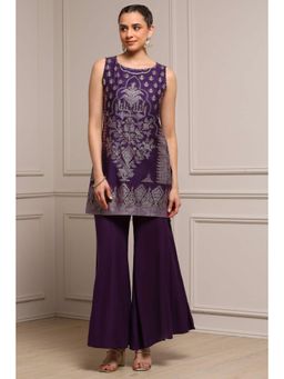 Biba - Women Purple Viscose Blend Straight Printed Kurta and Pant