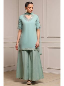 Biba - Women Light Green Cotton Straight Dyed Kurta Palazzo with Dupatta